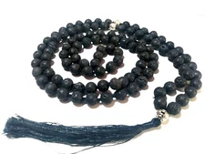 108Pcs Mala Black Lava With Metal Ball Round 8mm Smooth Gemstone Beads 40"Inch