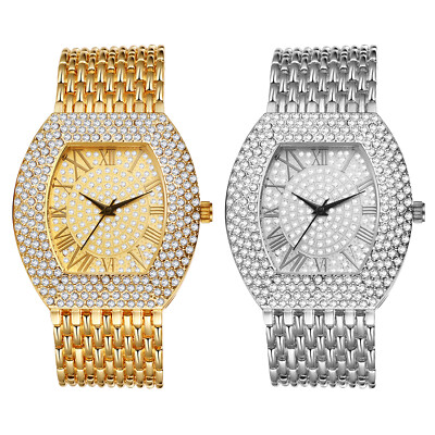 Men's Hip Hop Watch Big Face Simulated CZ Gold Plated Analog Quartz Wristwatch