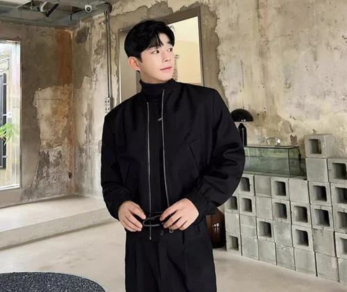 Men's Autumn Stand Collar Long Sleeve Loose Jackets Fashion Casual Short Coats - Picture 10 of 21