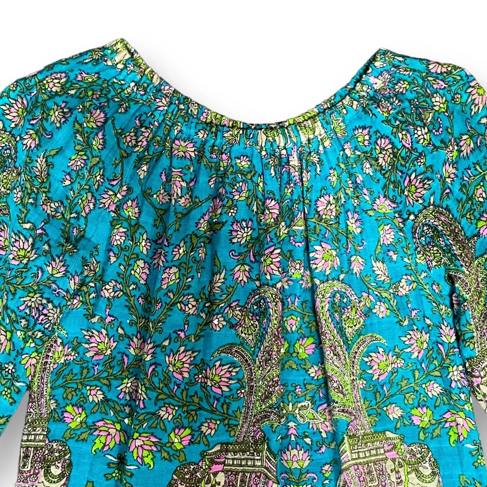 PEEK Niñas Campesino Top Talla Grande 8 Azul Teal Rosa Boho Paisley Floral Elefante Foto 4 de 4