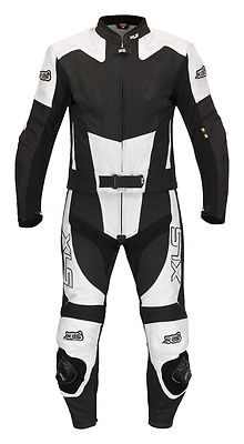Leather Suit Two Piece XLS Black White Motorcycle Suit Two Piece Size 50 56 60 62