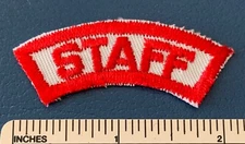 Vintage STAFF Boy Scout Red White Camping Segment PATCH BSA Rocker Badge CAMP