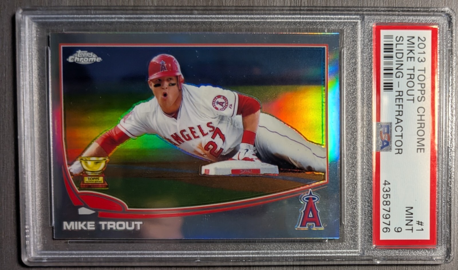 2013 Topps Chrome Refractor - Mike Trout #1 Sliding PSA 9