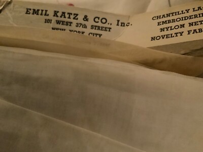 Emil Katz White Cotton Voille Embroidered border fabric 9 yds 30''x 36'' 1940