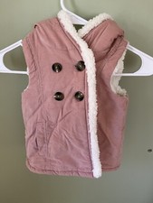 Aspen Kids Hooded Corduroy Vest Faux Fur Pink Buttons Up Pockets Size 3T