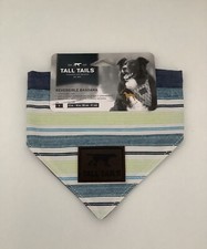 Reversible Dog Bandana Sz Small Fits 12-16 Neck, Tall Tails Denim Or Stripes