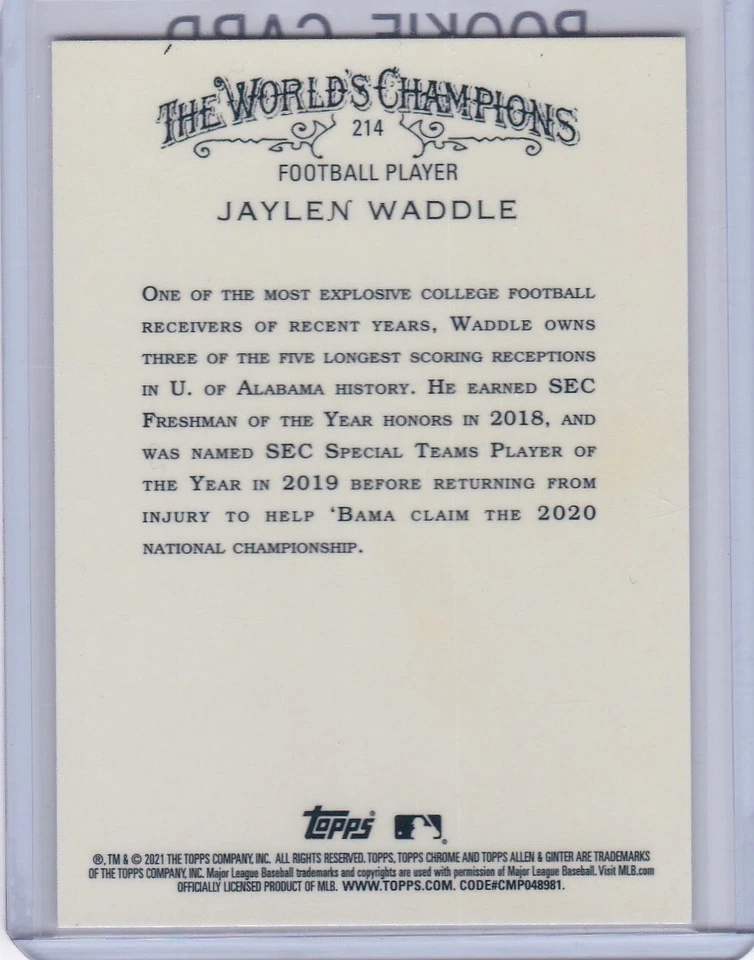 JAYLEN WADDLE ROOKIE CARD 2021 Topps Allen & Ginter's CHROME REFRACTOR FOOTBALL - Image 2 of 2