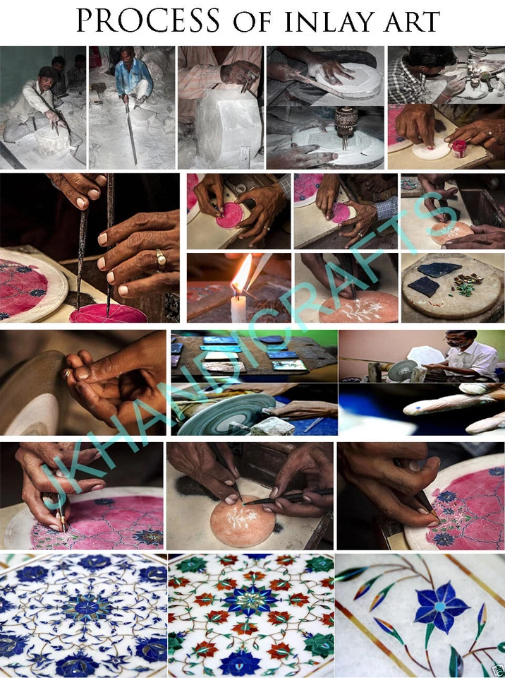 2'x2' Octagon Marble Coffee Table Top Semi precious Stones Inlay Hallway Decor - Image 4 of 4