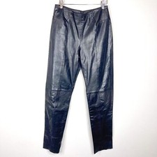 Vintage Verducci Black Leather Pants Women's 10 80s Zip High Rise Biker Rocker