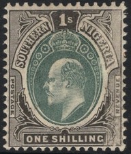 SOUTHERN NIGERIA-1903-04 1/- Green & Black Sg 16 LM small tone spot on reverse
