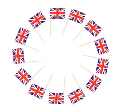 50x Union Jack Cocktail Sticks Picks for Cakes Party Food Flags UK British Flags