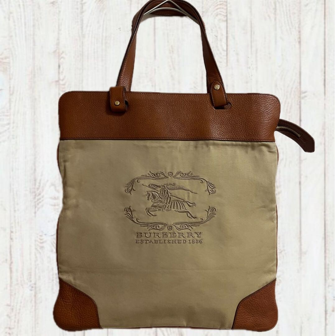 トートバッグ BURBERRY Embroidered Canvas Crossbred Bag BURBERRY Embroidered Tote Bag Leather Canvas Logo Large