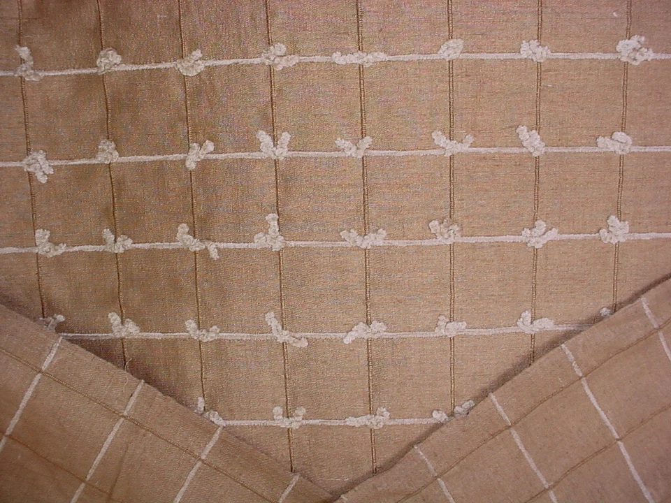3-3/4 Kravet 9213 Sandalwood Ecru Embroidered Silk Check Plaid Upholstery Fabric - Image 4 of 4