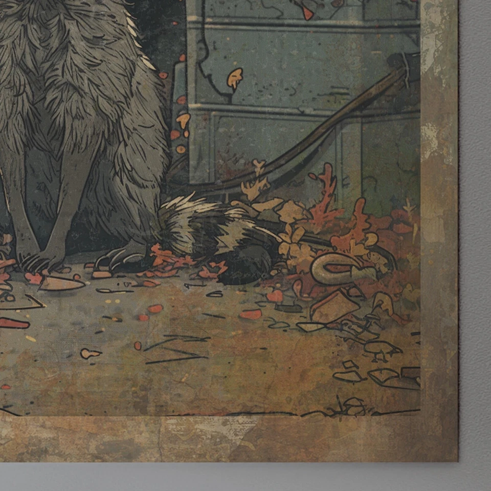 Arte de pared RETRO MAPACHE, póster vintage de panda de basura, póster de animales urbanos del bosque Foto 3 de 4