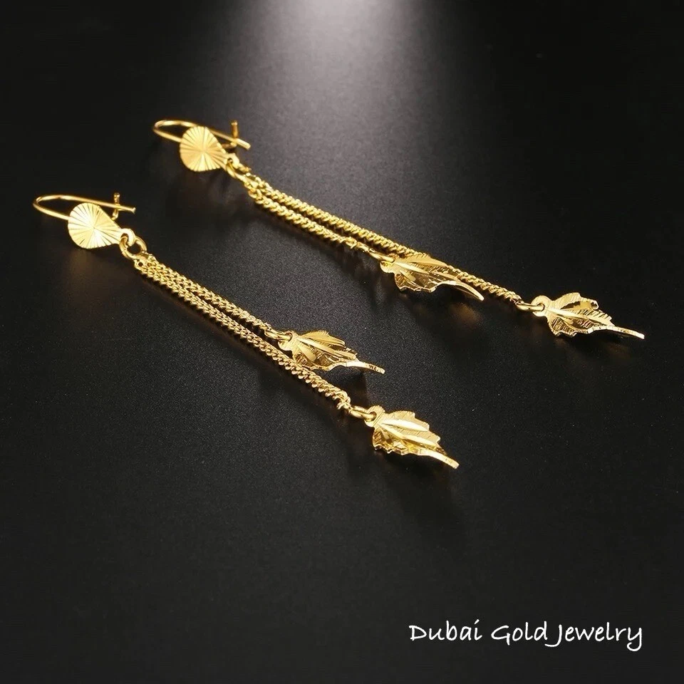 Pendientes colgantes, pendientes de borla de oro, pendientes colgantes rellenos de oro de 24k para mujer Foto 3 de 4