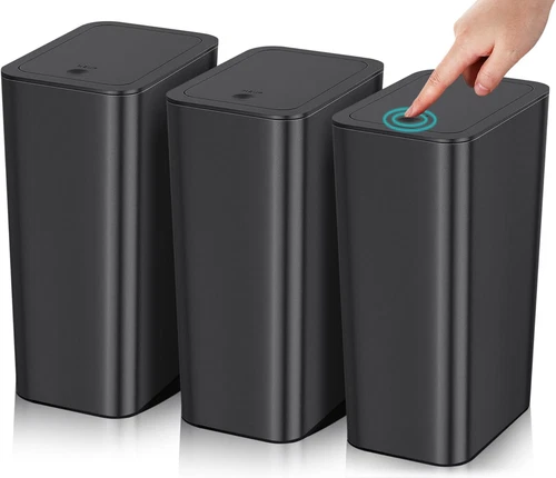 SHPMXUPW 3 Pack Bathroom Small Trash Can with Lid,10L / 2.6 Gallon Slim Garbage 
