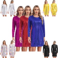 Women Skirt Music Festival Dress Metallic T-shirt Cocktail Clubwear Party Dots