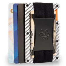 ROSSM RFID Wallet for Men - Rigid Slim Minimalist Card Holder - Silver Carbon