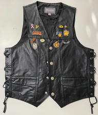 WILSONS Leather Harley-Davidson Biker Vest W/Pins Womans S Button, Laces On Side