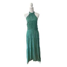 Halter Boho Polka Dot Print Sleeveless Casual Swing Maxi Dress Green SMALL