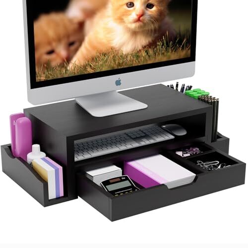 Monitor Stand Riser and Computer Wood Desk Organizer with Drawer and Pen-image