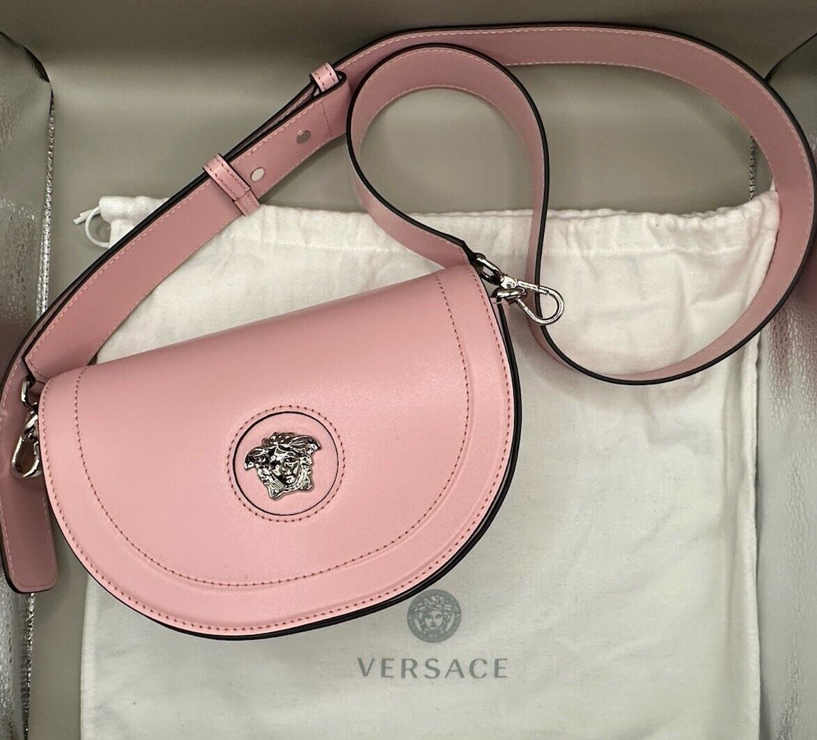Versace La Medusa Pink Leather Front Flap Shoulder Bag Versace La Medusa Pink Leather Front Flap Shoulder Bag