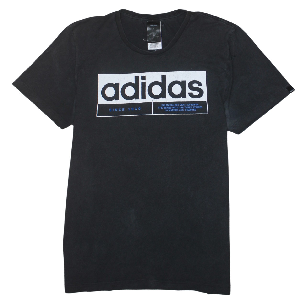 Adidas Mens T Shirt Black Box Logo Since 1949 Graphic Print Tee Top Jersey L