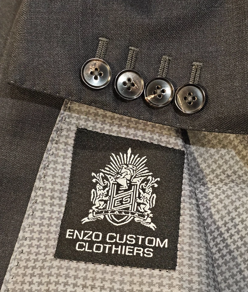 Chaqueta Blazer Enzo Custom Clothiers Puños de Trabajo Doble Ventilación Gris Carbón 38R Foto 2 de 4