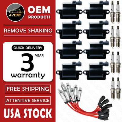  OEM 8 Ignition Coils + Iridium Spark Plugs & Wires For Chevy GMC 4.8L 5.3L 6.0L