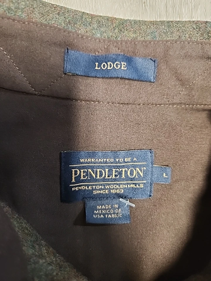 Pendleton Lodge Green Wool Long Sleeve Button Front Shirt Mens Large - Image 4 of 4