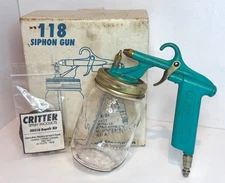 Vtg Critter Spray Products 118 Siphon Jar Paint Gun 22032 w/ 20310 Repair Kit