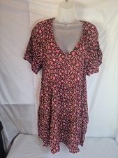 Womens Old Navy Medium Loose Fit Pocket Dress Red Pink Floral V Neck Casual