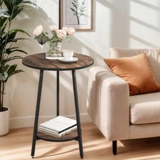Side Table - Round Accent End Tables - Vintage Wood Color Tables for Sofa Liv...