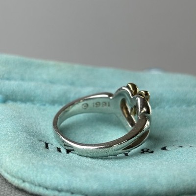Tiffany & Co. 1991 Heart Bow Ribbon 18K Gold 750 Silver 925 Size