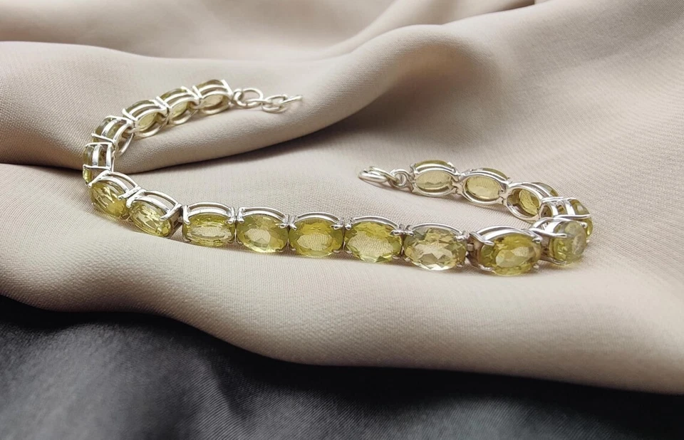 Lemon Quartz Tennis Bracelet 925 Sterling Silver Jewelry Gift for Her Adjustable - Image 4 of 4