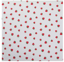 Strawberry Gauze Fabric - Red Strawberry Print - White Cotton Gauze - New by Yar