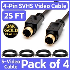 4 Pack S-Video Cord 25ft SVHS Mini-Din 4-Pin SVHS M/M Cable TV VCR DVD Camcorder