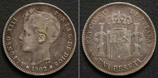 *Spain Silver Coin 1 Peseta 1902 5g, 23mm Spanish Espana[E12367]7v5