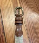 Vintage COACH Genuine Leather & Linen Belt Size 38/95 cm Style 3815 Tan Brass — photo 3