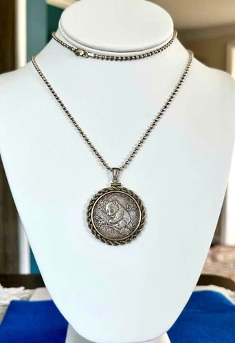 1995 China 5 Yuan Panda 1/2oz .999 Fine Silver Coin Sterling Rope Bezel Pendant
