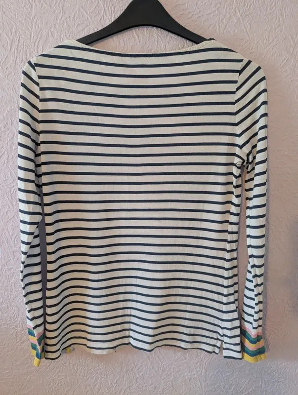 Boden Navy White Breton Stripe Top UK 12 Rainbow Cuff Long Sleeve Cotton Nautica image 5