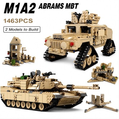 2-in-1 Abrams Tank & Humvee Building Blocks Set | 1,463-Pieces | GJ-M1A2