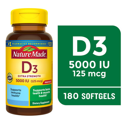 Nature Made Vitamin D3 5000 IU Ultra Strength Softgels - 180 Count