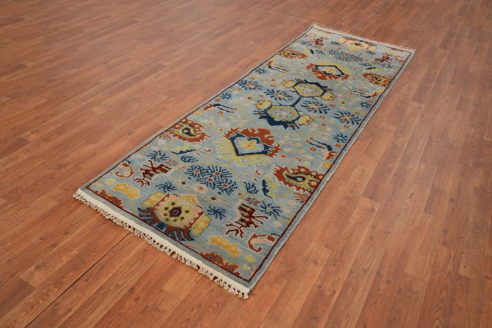 Handmade Transitional Wool Oushak Runner Rug 3x8 Ft Oriental Floral Carpet - Image 4 of 4
