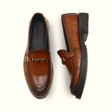 MENS HANDMADE GENUINE BROWN LEATHER OXFORD SLIP FASHION SHOES FOR MEN