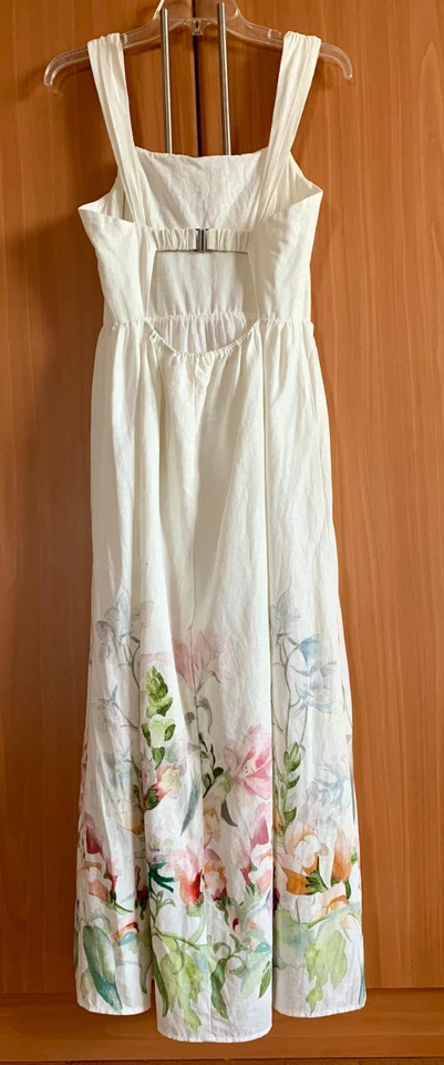 Maxi Vestido de Verano H&M Blanco Floral Mezcla de Lino Sin Mangas Forrado Talla S Foto 2 de 4