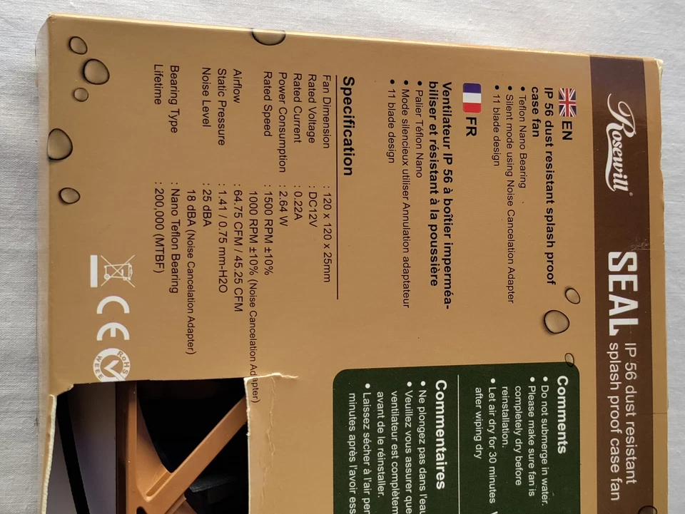 Rosewill SEAL IP56 120mm Advanced 11 Blade High Flow Dust Resistant Case Fan Nib - Image 3 of 4