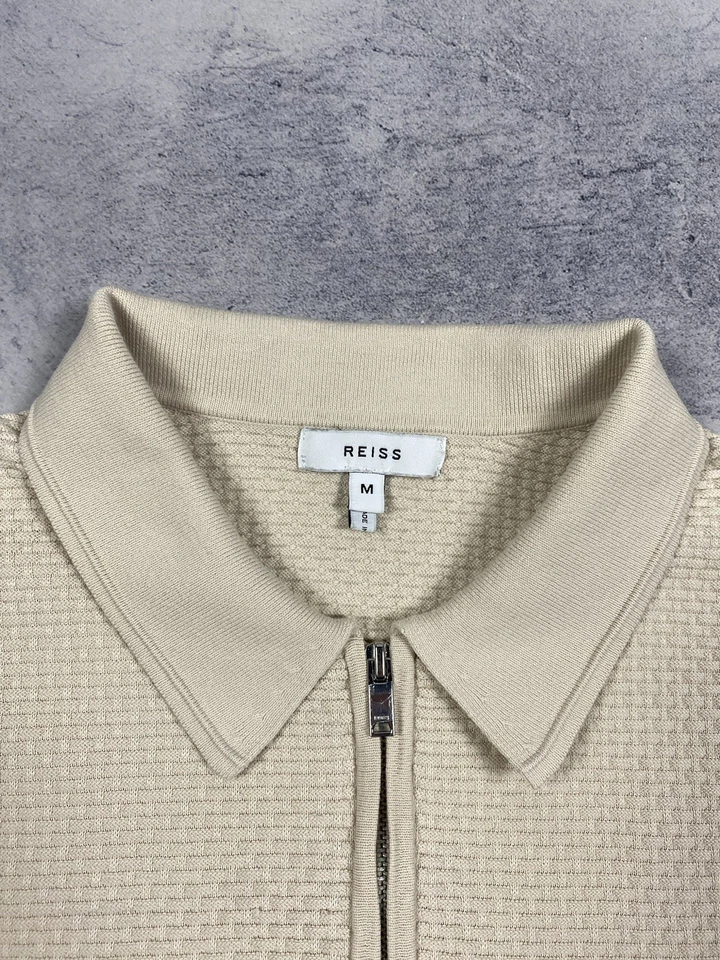 Reiss 1/3 Cremallera Polo Old Money Hombres Talla M Beige Manga Corta Lujo - Imagen 3 de 4