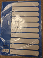 Image of A4 BLUE PLASTIC DIVIDERS 1 TO 10 + INDEX PAGE x 2