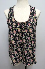 Loft Floral Print Tank Top Black Pink Sleeveless Women's Small New